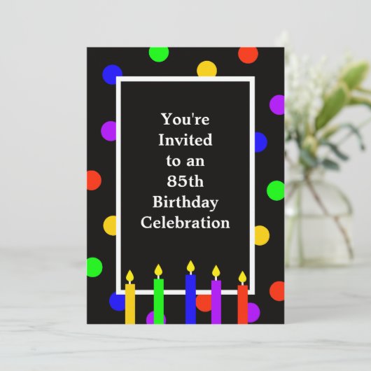 第85回バースデーパーティー招待用キャンドルカラフル 招待状 (スタンド正面)