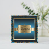 第85回誕生日パーティー | ブルーメタリック&金ゴールド 招待状 (スタンド正面)