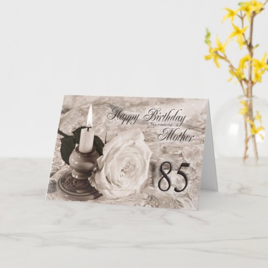 第85誕生日マザーキャンドルとバラ カード (黄色い花)