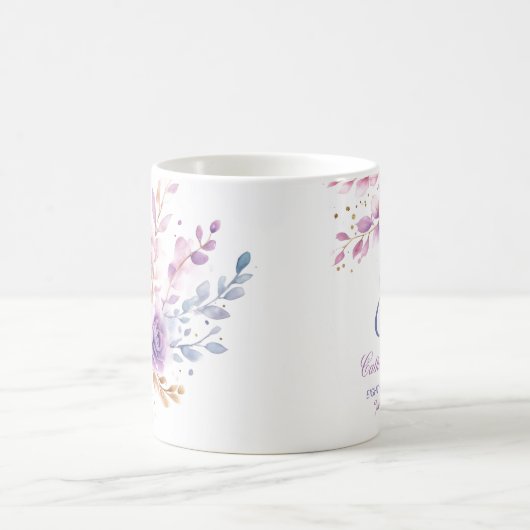 第85誕生日ラベンダーと金ゴールド コーヒーマグカップ (中央)