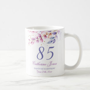 第85誕生日ラベンダーと金ゴールド コーヒーマグカップ