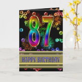 第87誕生日、虹の泡と花火 カード (黄色い花)