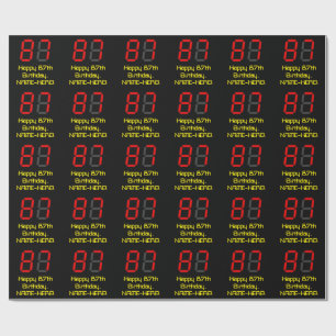 第87誕生日: 赤いデジタル時計のスタイル"87" + 名前 ラッピングペーパー