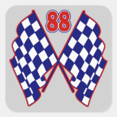 第88およびチェック模様の旗 スクエアシール (正面)
