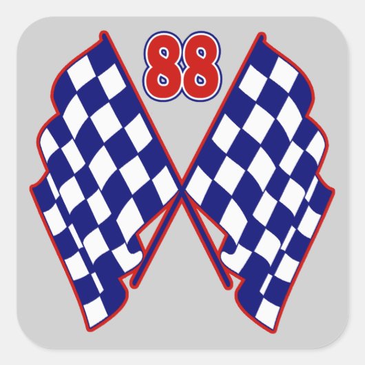 第88およびチェック模様の旗 スクエアシール (正面)