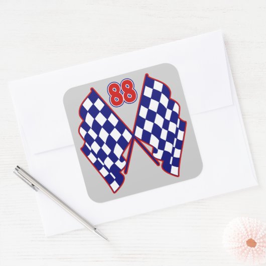 第88およびチェック模様の旗 スクエアシール (封筒)