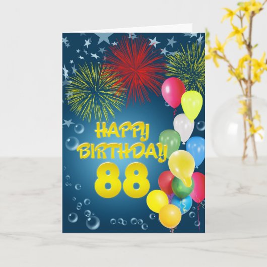 第88誕生日の花火と風船カード カード (黄色い花)