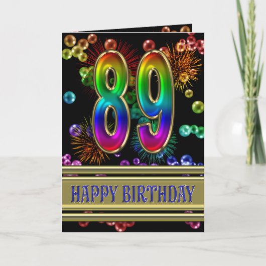 第89誕生日にレインボーバブルと花火 カード (正面)