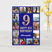 第9ハッピーバースデーネービーブルー&金ゴールドフォトコラージュ カード (黄色い花)