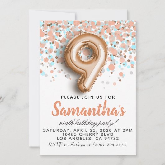 第9バラ金ゴールド誕生日招待状 招待状 (正面)