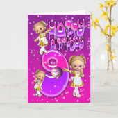 第9バースデー・カードのかわいく小さいグリッターの女中 カード (黄色い花)