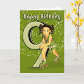 第9バースデー・カード-小さな女の子のスケートで滑る カード (黄色い花)