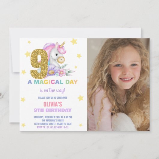 第9フローラユニコーン誕生日招待状(写真あり) 招待状 (正面)