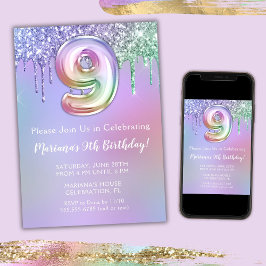 第9回バースデーパーティー招待紫ピンクグリッター 招待状