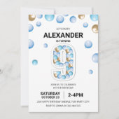 第9回バースデーパーティー青と金ゴールドバルーンボーイ 招待状 (正面)