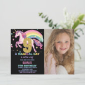 第9回ユニコーン誕生日招待状ブラック（写真付） 招待状 (スタンド正面)