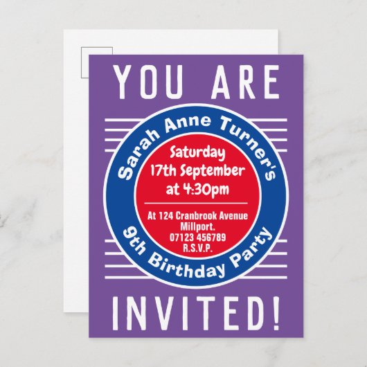 第9回誕生日パーティーへの招待 インビテーションポストカード (正面/裏面)