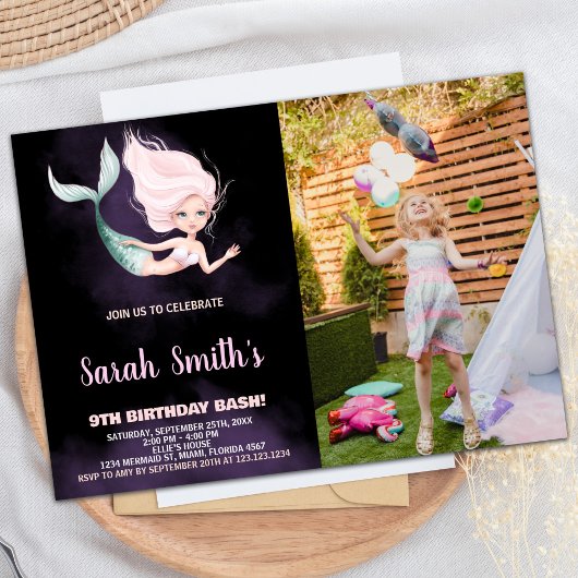 第9期金髪マーメイド誕生日招待状と写真 招待状