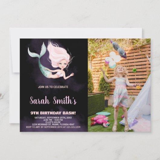 第9期金髪マーメイド誕生日招待状と写真 招待状 (正面)