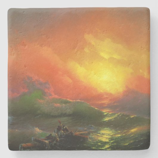 第9波（夕焼けを伴う嵐の海） ストーンコースター (正面)