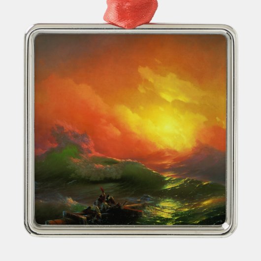 第9波（夕焼けを伴う嵐の海） メタルオーナメント (正面)