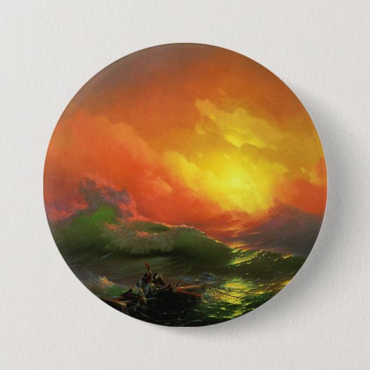 第9波（夕焼けを伴う嵐の海） 缶バッジ (正面)