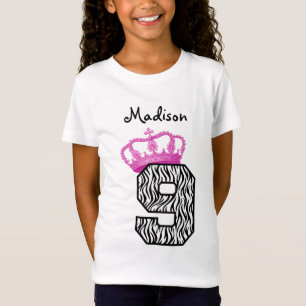 第9誕生日のプリンセスの王冠およびシマウマV01 Tシャツ