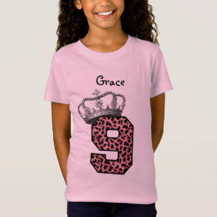 第9誕生日のプリンセスの王冠およびピンクのヒョウV08 Tシャツ