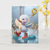 第9誕生日アヒル踊りイン・ア・レインパドル カード (黄色い花)
