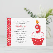 第9誕生日カップケーキ招待状 招待状 (スタンド正面)