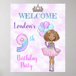 第9誕生日ガールプリンセスアフリカンアメリカン ポスター