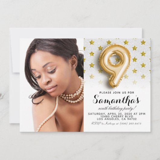 第9誕生日スター紙吹雪ポートレート 招待状 (正面)