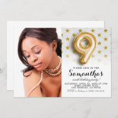 第9誕生日スター紙吹雪ポートレート 招待状 (正面/裏面)