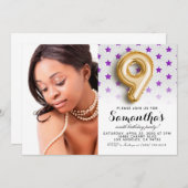 第9誕生日スター紙吹雪ポートレート 招待状 (正面/裏面)