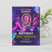 第9誕生日ネオンサッカー招待状 招待状 (スタンド正面)