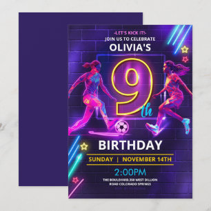 第9誕生日ネオンサッカー招待状 招待状