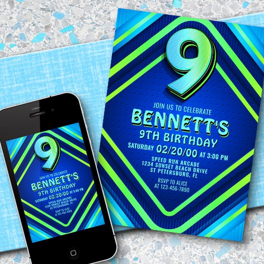 第9誕生日ネオン招待状 招待状