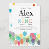 第9誕生日バルーンパーティの招待状 招待状 (正面/裏面)
