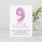 第9誕生日パステルピンクバルーン招待状 招待状 (スタンド正面)