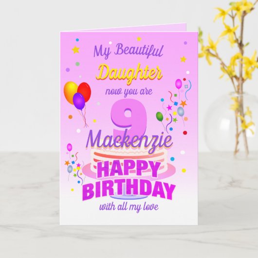 第9誕生日ピンク カード (黄色い花)