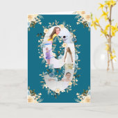 第9誕生日フォトコラージブルーイエローフラワーティール(緑がかった色) カード (黄色い花)