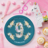 第9誕生日フォトコラージブルーイエローフラワーティール（緑がかった色） ペーパープレート (パーティー)