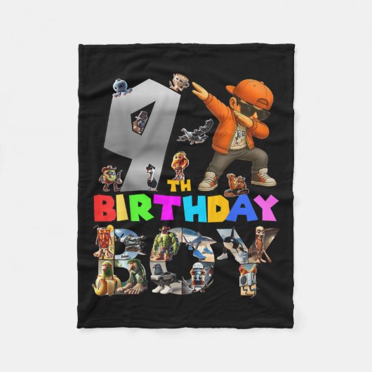 第9誕生日ボーイイタリアンブレインロ子供へッド フリースブランケット (正面)