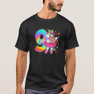 第9誕生日ユニコーンフォーガールズエイジ9絞り染め蛾 Tシャツ