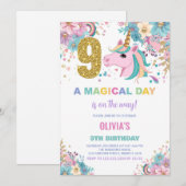 第9誕生日ユニコーン誕生日招待状 招待状 (正面/裏面)
