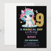 第9誕生日ユニコーン誕生日招待状 招待状 (正面/裏面)