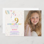 第9誕生日ユニコーン誕生日招待状w写真 招待状 (正面/裏面)