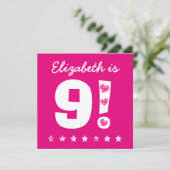 第9誕生日名前をカスタムするピンクfor GIRL A10 招待状 (スタンド正面)