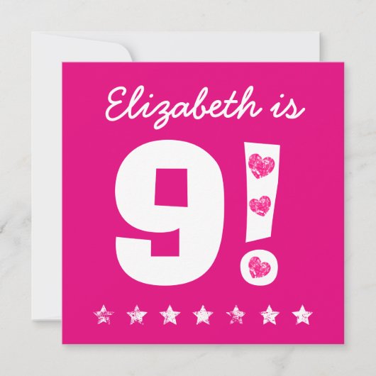 第9誕生日名前をカスタムするピンクfor GIRL A10 招待状 (正面)