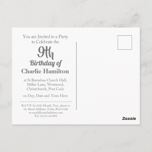 第9誕生日招待状とフォトポストカード ポストカード (裏面)